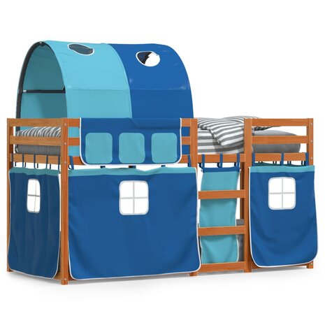 Stapelbed met gordijnen 90x200 cm massief grenenhout blauw 2