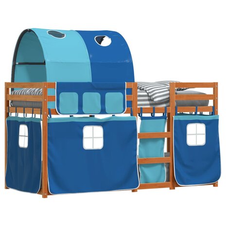 Stapelbed met gordijnen 90x200 cm massief grenenhout blauw 4