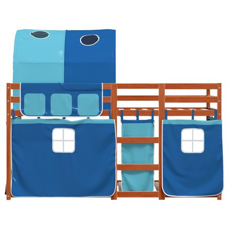 Stapelbed met gordijnen 90x200 cm massief grenenhout blauw 5