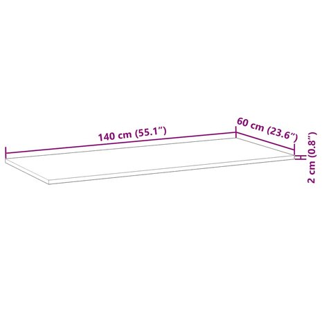 Bureaublad 140x60x2 cm onbehandeld massief acaciahout 9