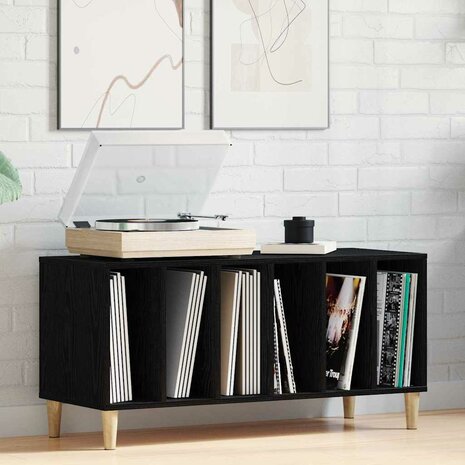Platenkast met plank Zwart eiken 100 x 38 x 48 cm Bewerkt hout 1