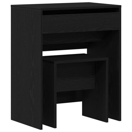 Kaptafel met lade Zwart eiken 60 x 40 x 75 cm Bewerkt hout 2