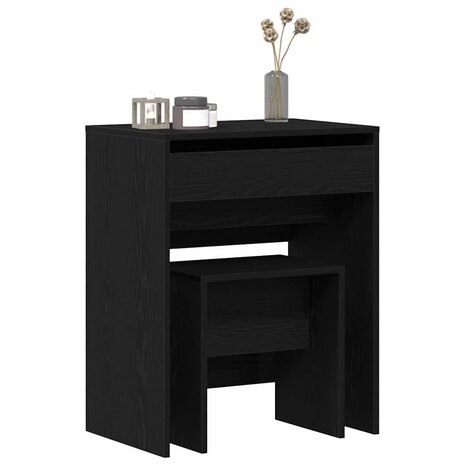 Kaptafel met lade Zwart eiken 60 x 40 x 75 cm Bewerkt hout 3