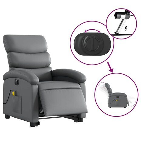 Sta-op-massagestoel elektrisch kunstleer grijs 6