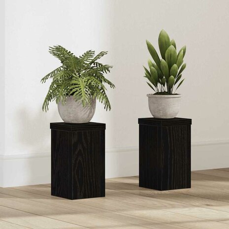 Plantenstandaard 2 pcs Zwart eiken 10 x 10 x 18 cm Bewerkt hout 1