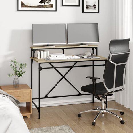 Bureau 100x50x90 cm bewerkt hout en ijzer sonoma eikenkleur 3