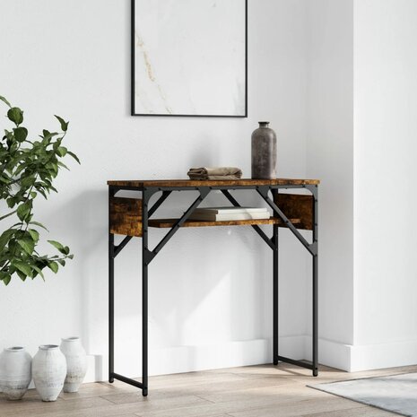 Wandtafel met schap 75x30x75 cm bewerkt hout gerookt eiken 1