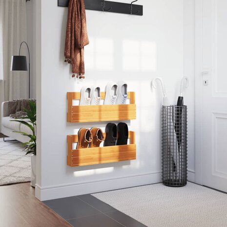 Schoenenrekken 2 st 59x8,5x23,5 cm massief grenenhout wasbruin 3