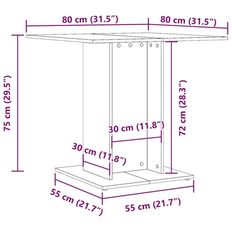 Eettafel 80x80x75 cm bewerkt hout betongrijs 6