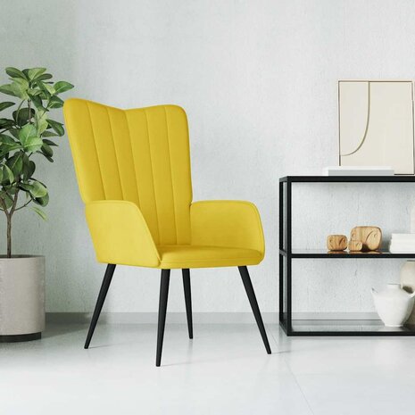 Relaxstoel fluweel mosterdgeel 1
