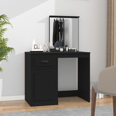 Kaptafel met spiegel 90x50x132,5 cm bewerkt hout zwart 1