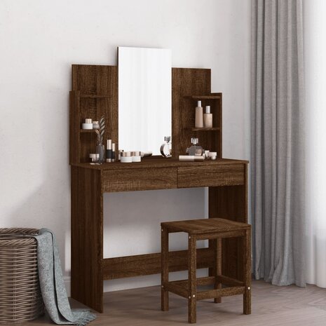 Kaptafel met spiegel 96x39x142 cm bruin eikenkleur 1