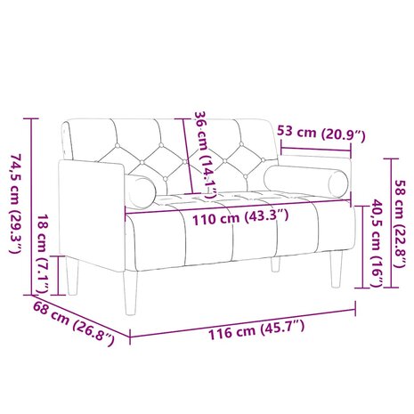 Tweezitsbank met kussen 110 cm linnen 8