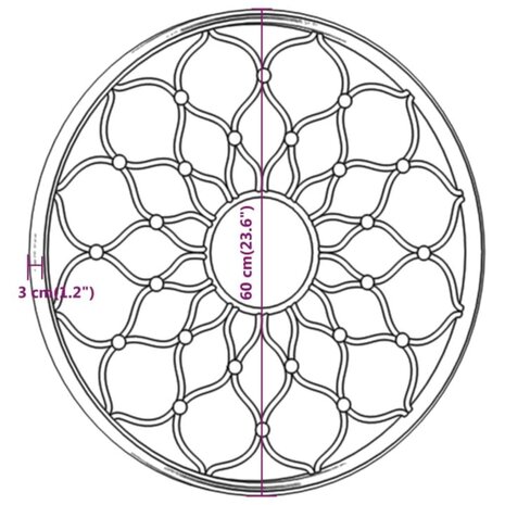 Tuinspiegel rond 60x3 cm ijzer zandkleurig 6