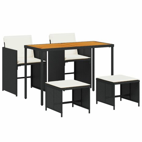 5-delige Tuinset met kussens poly rattan zwart 2