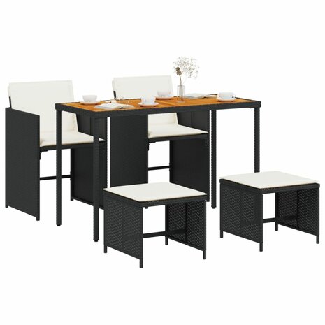 5-delige Tuinset met kussens poly rattan zwart 3