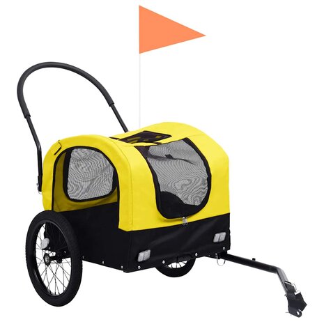 Fietstrailer en hondenwagen 2-in-1 geel en zwart 2
