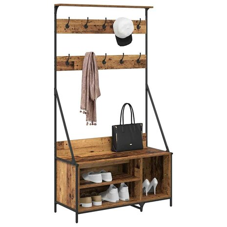 Kledingrek met plank Oud Hout 100 x 41 x 184 cm Bewerkt hout 3