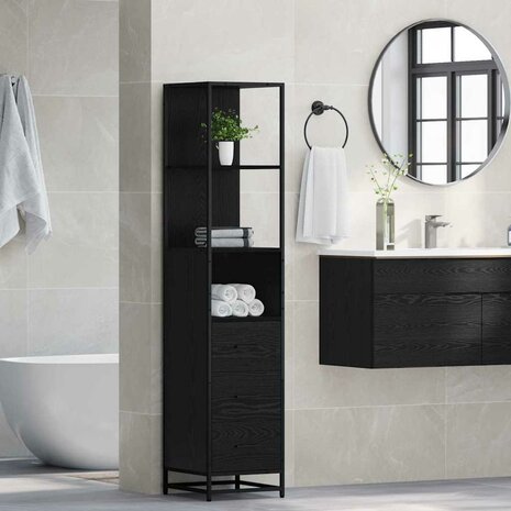 Badkamermeubelset Zwart Eiken 35 x 37,5 x 166 cm Bewerkt hout 4