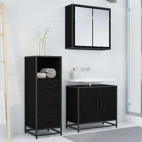 Badkamermeubelset Zwart Eiken 35 x 37,5 x 100 cm Bewerkt hout 4