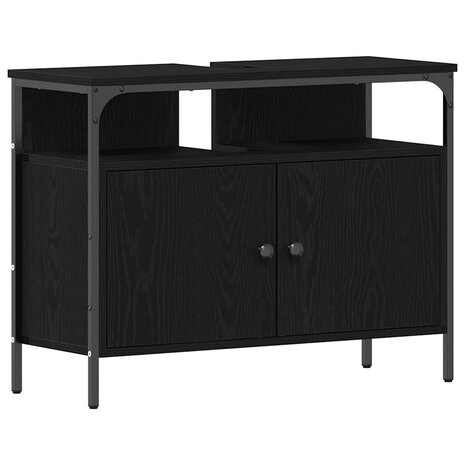 Badkamerkast Zwart eiken 80 x 30 x 60 cm Bewerkt hout 2