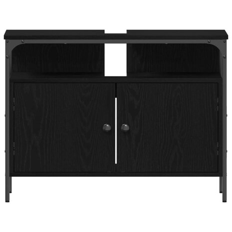 Badkamerkast Zwart eiken 80 x 30 x 60 cm Bewerkt hout 6