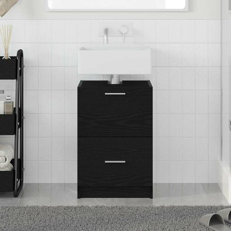 Badkamerkast met lade Zwart Eiken 40 x 37 x 59 cm Bewerkt hout 1