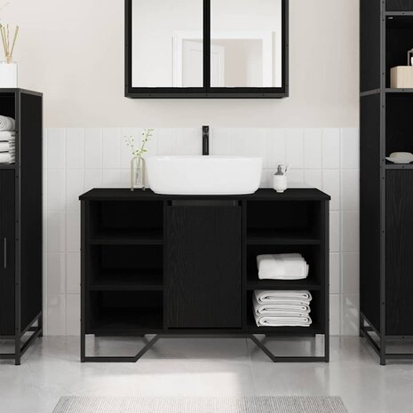 Badkamerkast Zwart Eiken 91 x 35 x 60 cm Bewerkt hout 1