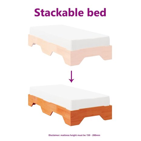 Bedframe zonder matras stapelbaar wasbruin 90x190 cm hout 8