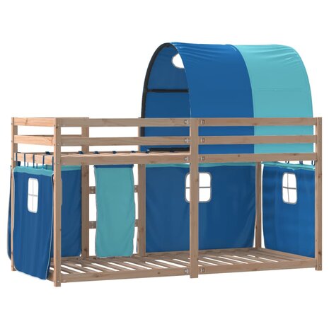 Stapelbed met gordijnen 90x200 cm massief grenenhout blauw 7