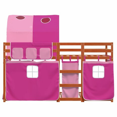 Stapelbed met gordijnen 90x200 cm grenenhout roze 5