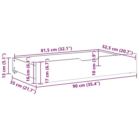 Bedlades 2 st 90x55x17 massief grenenhout wasbruin 8