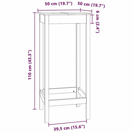 Bartafel 50x50x110 cm massief grenenhout 8