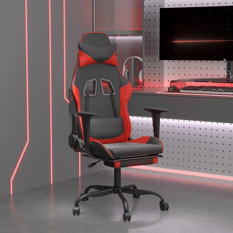 Massage gamestoel met voetensteun kunstleer zwart en rood 1