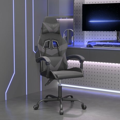 Gamestoel draaibaar kunstleer zwart en grijs 1
