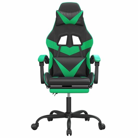 Gamestoel draaibaar met voetensteun kunstleer zwart en groen 3