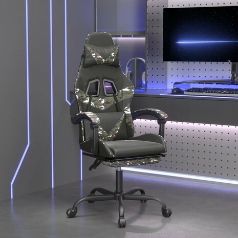 gamestoel draaibaar met voetensteun kunstleer zwart&camouflage 1