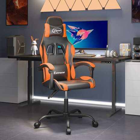 Gamestoel draaibaar kunstleer zwart en oranje 1