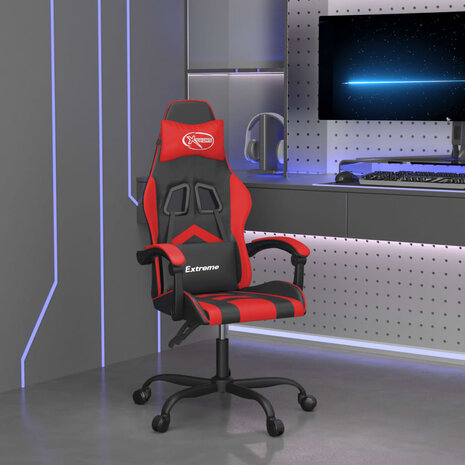Gamestoel draaibaar kunstleer zwart en rood 1