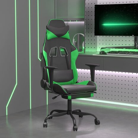 Massage gamestoel met voetensteun kunstleer zwart en groen 1