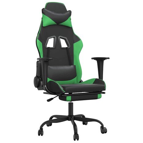 Massage gamestoel met voetensteun kunstleer zwart en groen 2