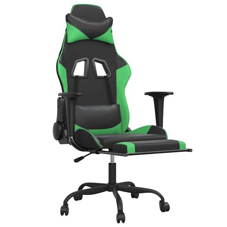 Massage gamestoel met voetensteun kunstleer zwart en groen 3