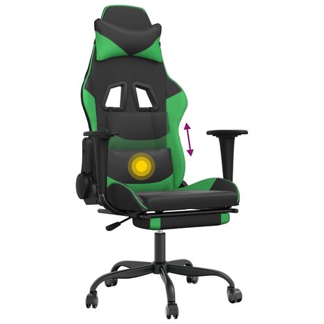 Massage gamestoel met voetensteun kunstleer zwart en groen 8