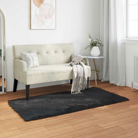 Nep Schapenvacht Tapijt Tafalla Zwart 60 x 110 cm Polyester 1