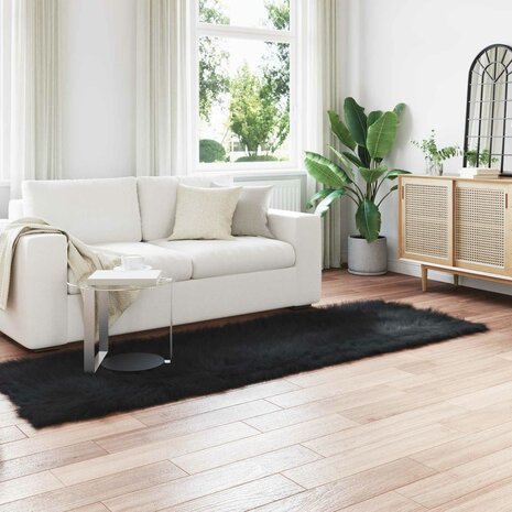 Nep Schapenvacht Tapijt Tafalla Zwart 80 x 250 cm Polyester 1