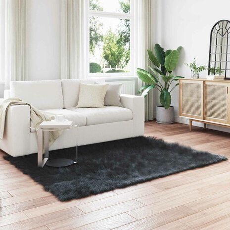 Nep Schapenvacht Tapijt Tafalla Zwart 140 x 200 cm Polyester 1