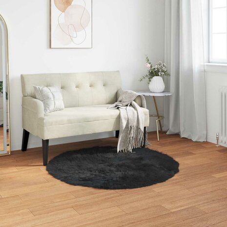 Nep Schapenvacht Tapijt Tafalla Zwart &Oslash; 80 cm Polyester 1