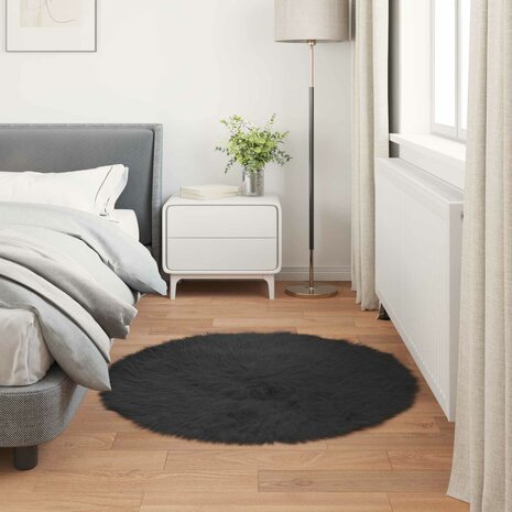 Nep Schapenvacht Tapijt Tafalla Zwart &Oslash; 100 cm Polyester 4