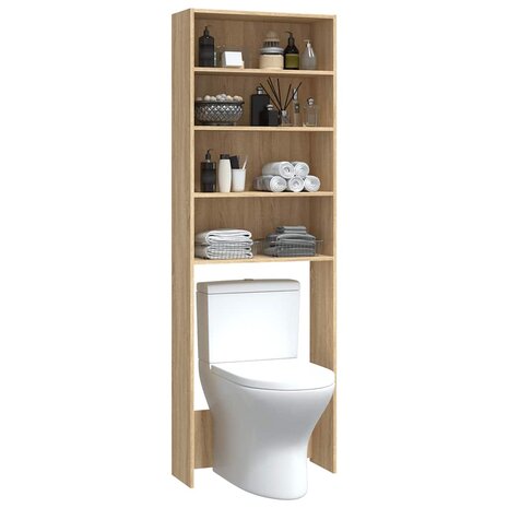 Wasmachinekast 64x24x190 cm wit en sonoma eikenkleurig 5