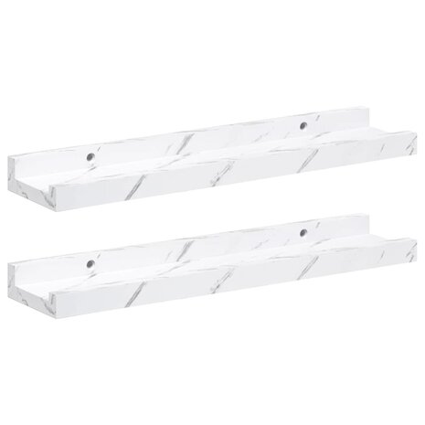 Wandplank met plank 2 pcs Wit Marmer 40 x 9 x 3 cm Bewerkt hout 2